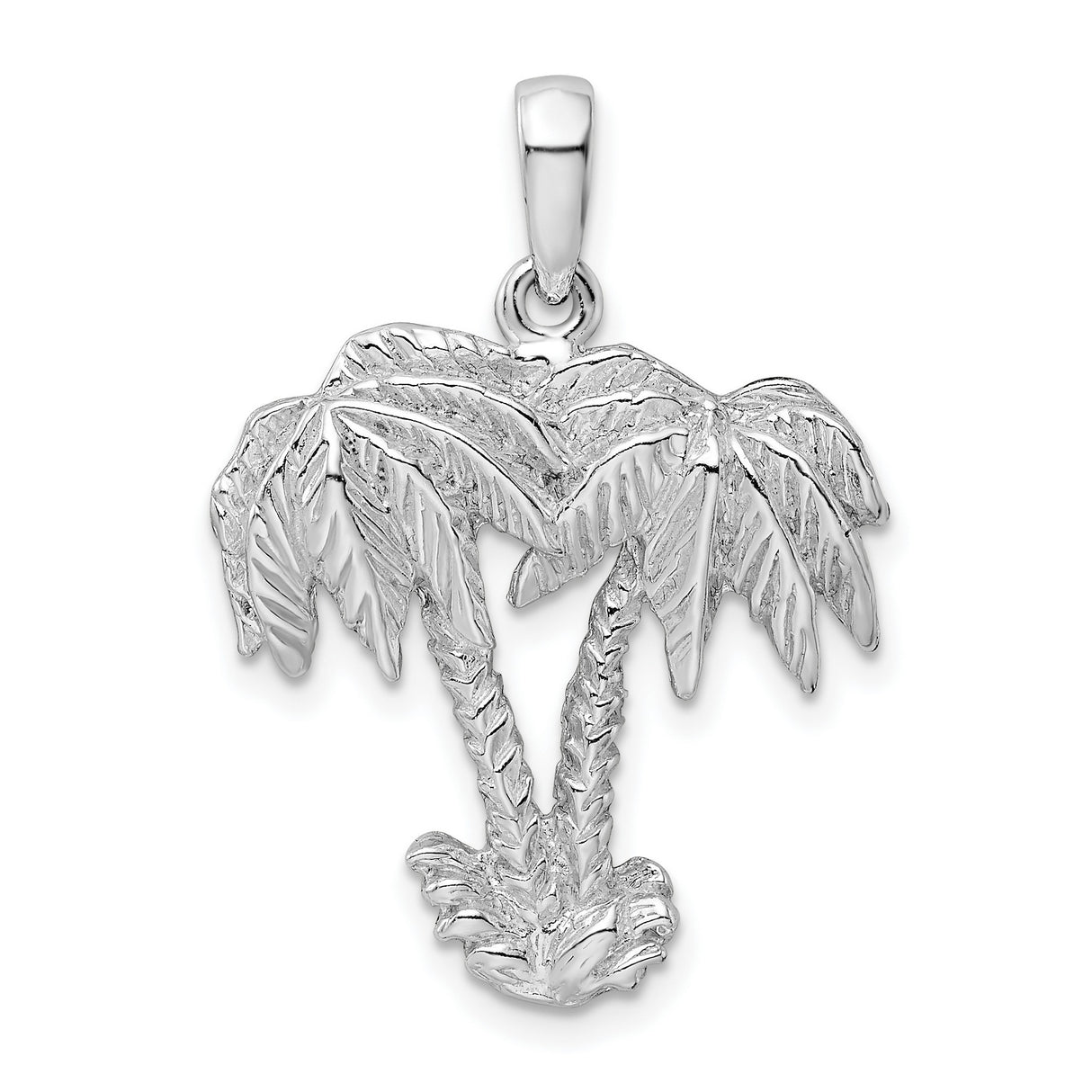 Sterling Silver Palm Pendant with Two Textured Trees, Tropical Beach Charm for Women or Unisex Wear