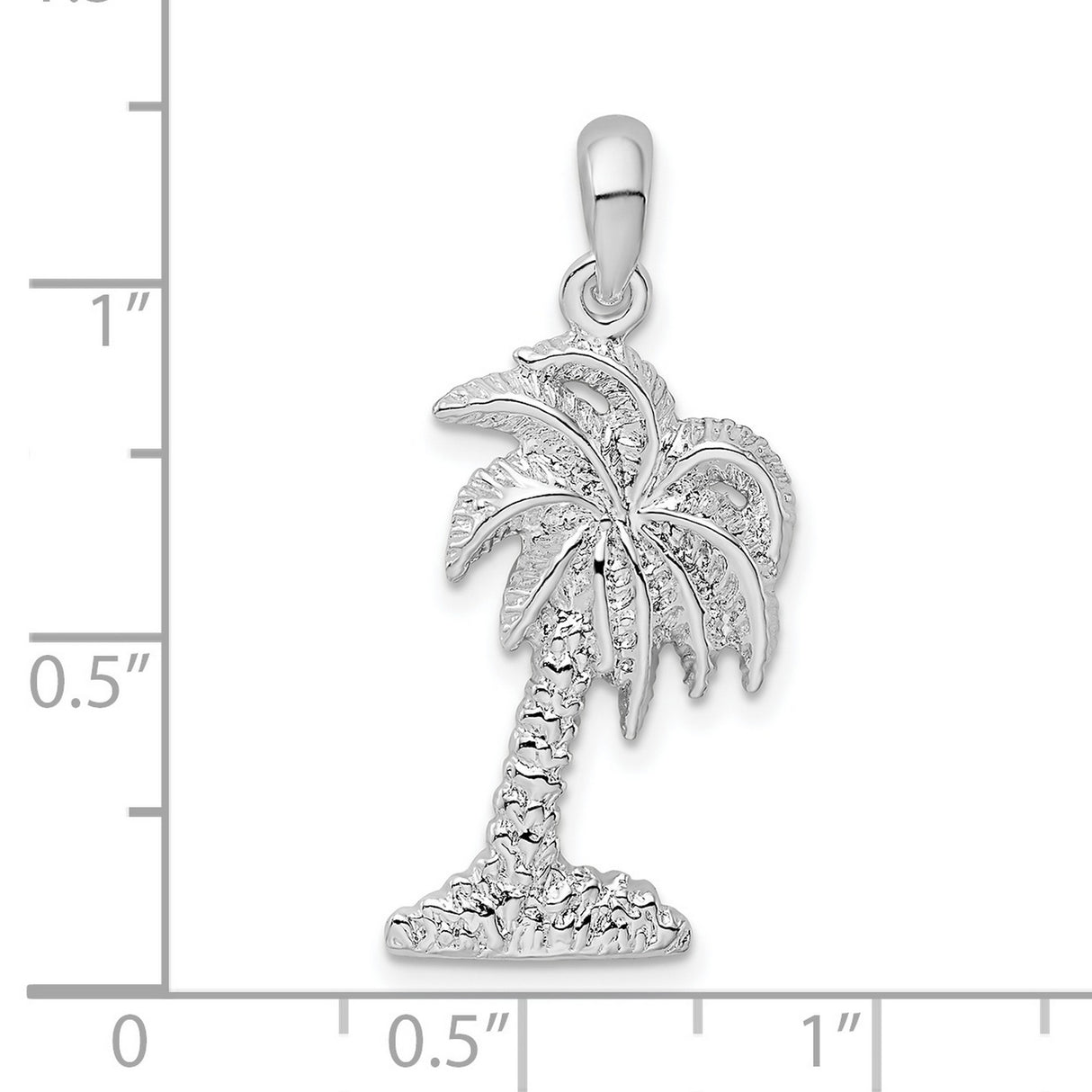 Sterling Silver Palm Tree Pendant with Textured Tropical Design, Coastal Beach Theme