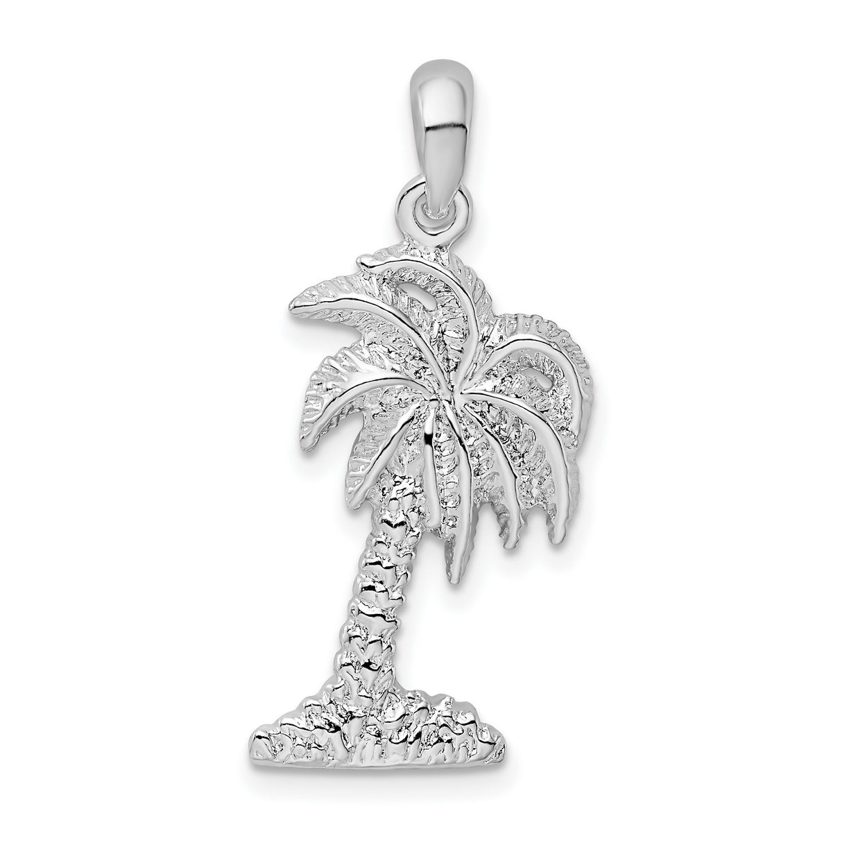 Sterling Silver Palm Tree Pendant with Textured Tropical Design, Coastal Beach Theme
