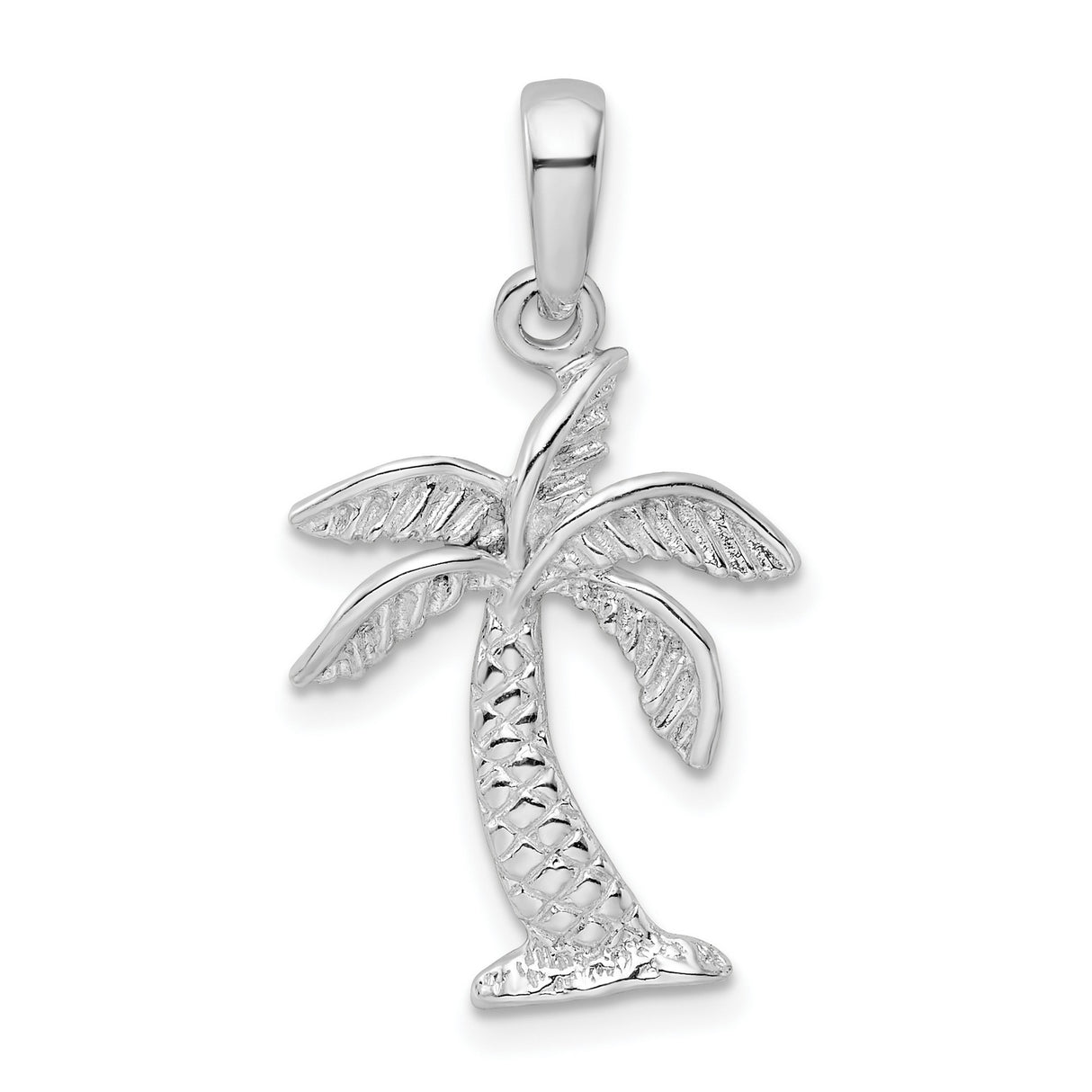 Sterling Silver Palm Tree Pendant with Detailed Leaves and Textured Trunk for Women