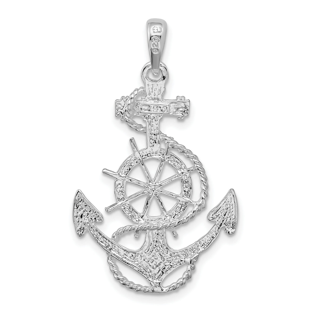 Sterling Silver Anchor Pendant with Ship Wheel and Rope Design, Nautical Coastal Theme