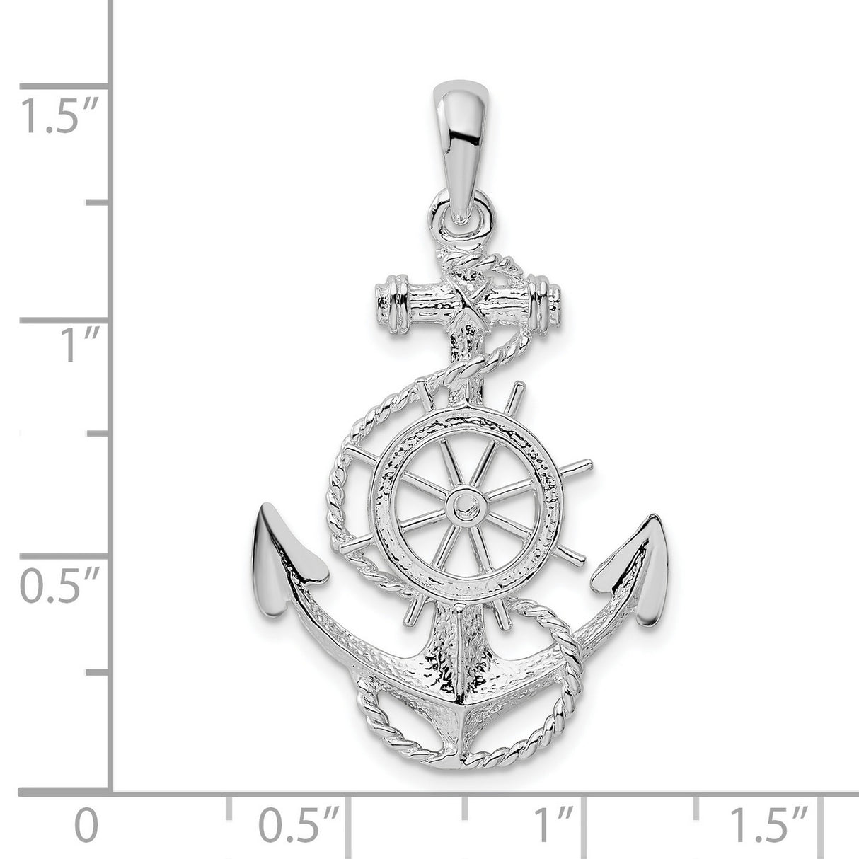 Sterling Silver Anchor Pendant with Ship Wheel and Rope Design, Nautical Coastal Theme