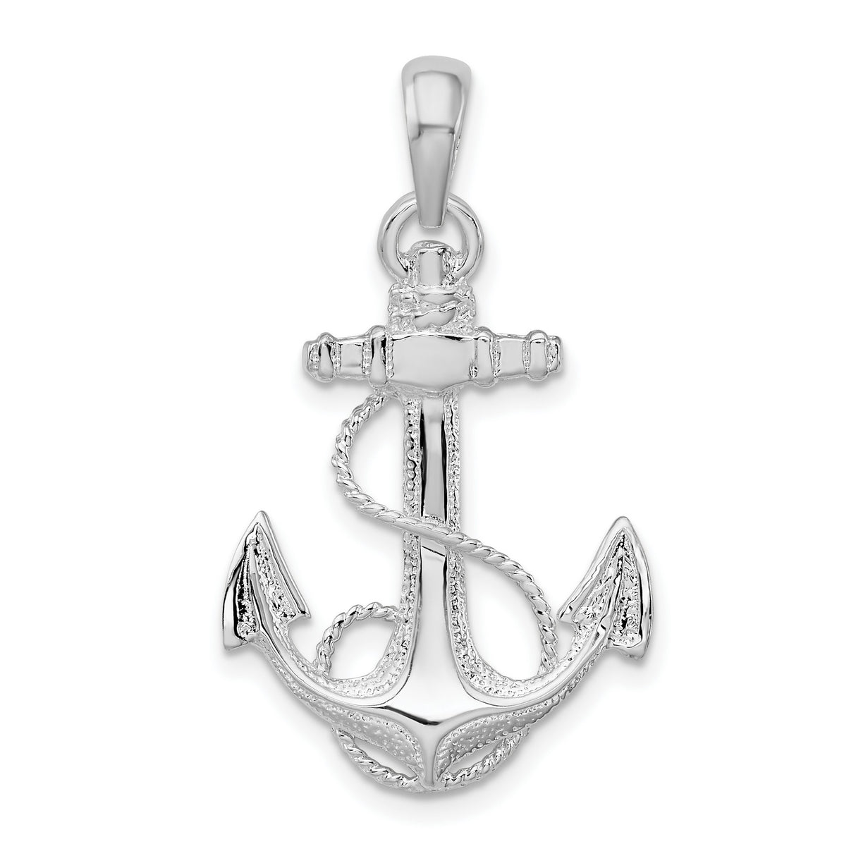 Sterling Silver Anchor Pendant with Rope Detail, Nautical Theme, Unisex Charm