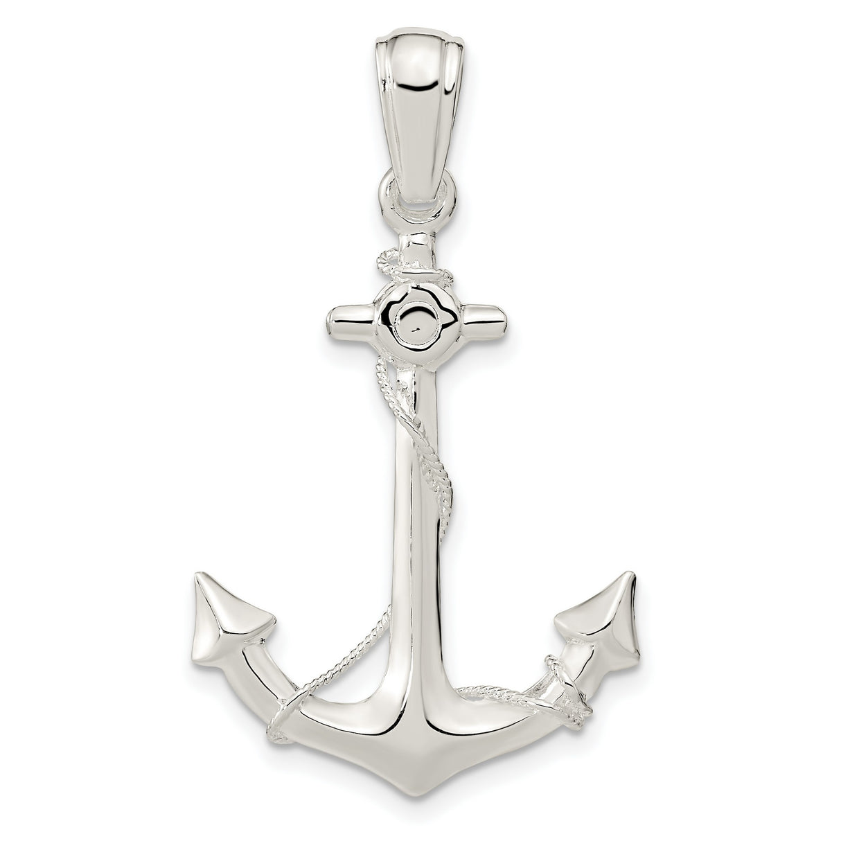 Sterling Silver Anchor Pendant with Rope Detail, Nautical Symbol of Strength and Hope