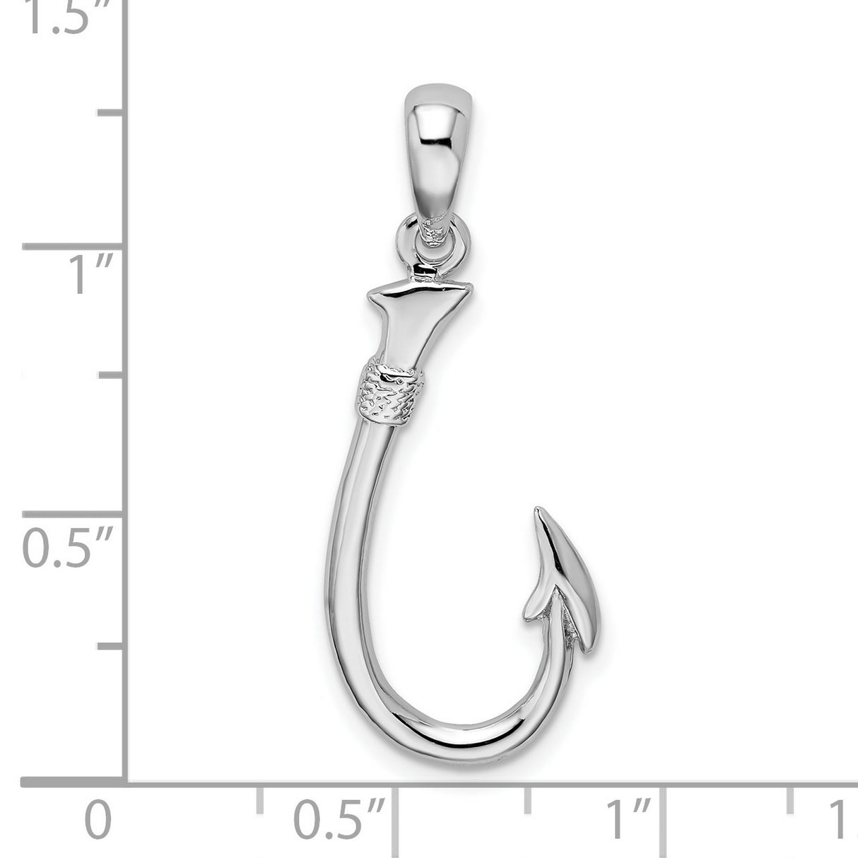Sterling Silver Fish Hook Pendant, 3D Polished Ocean Charm, Nautical Design for Men and Women