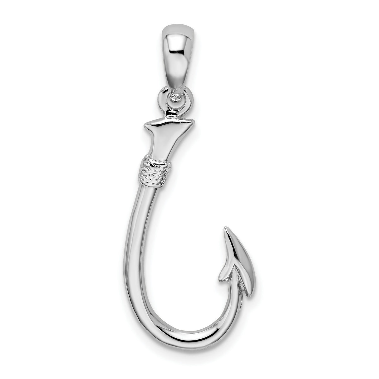 Sterling Silver Fish Hook Pendant, 3D Polished Ocean Charm, Nautical Design for Men and Women