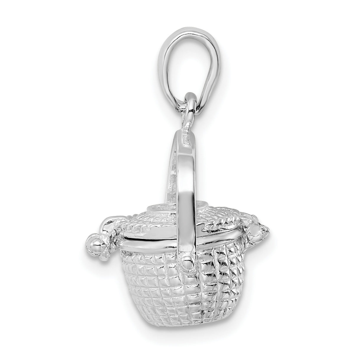 Sterling Silver Basket Pendant with Woven Texture and Nautical Nantucket Charm