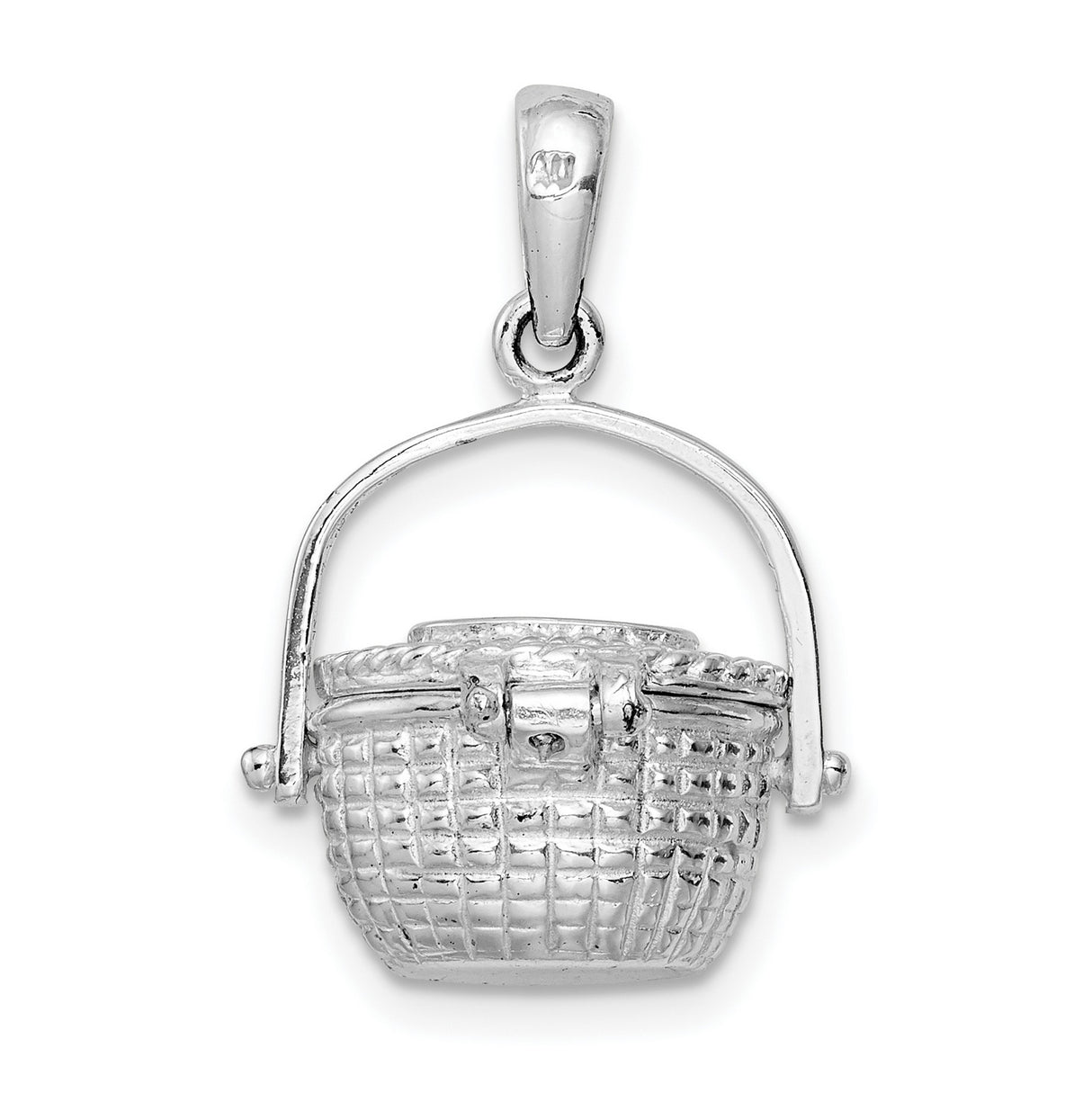 Sterling Silver Basket Pendant with Woven Texture and Nautical Nantucket Charm