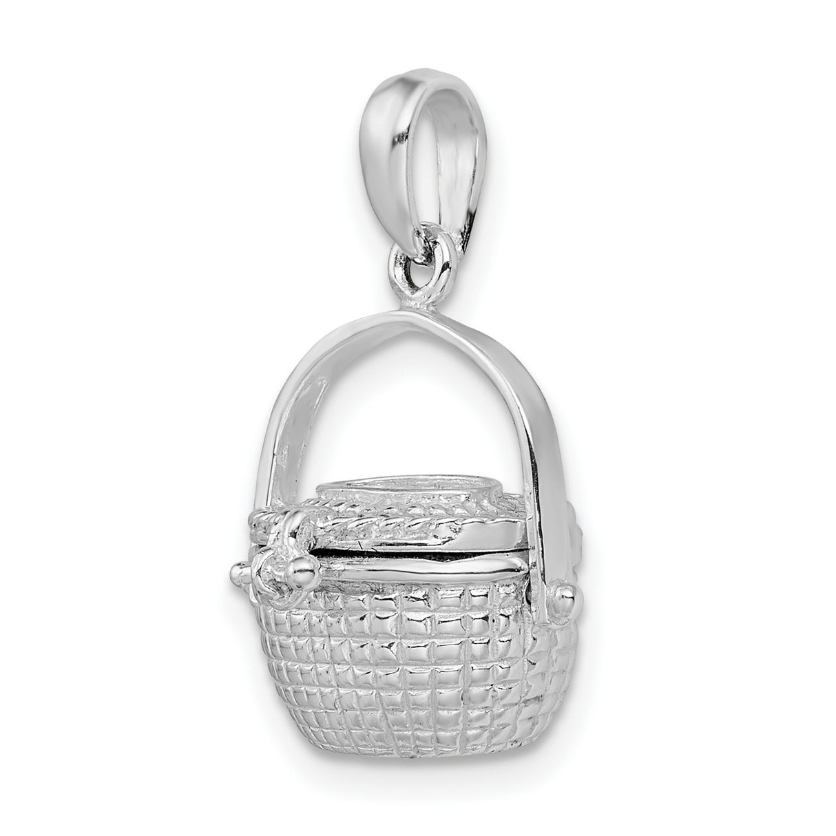 Sterling Silver Basket Pendant with Woven Texture and Nautical Nantucket Charm