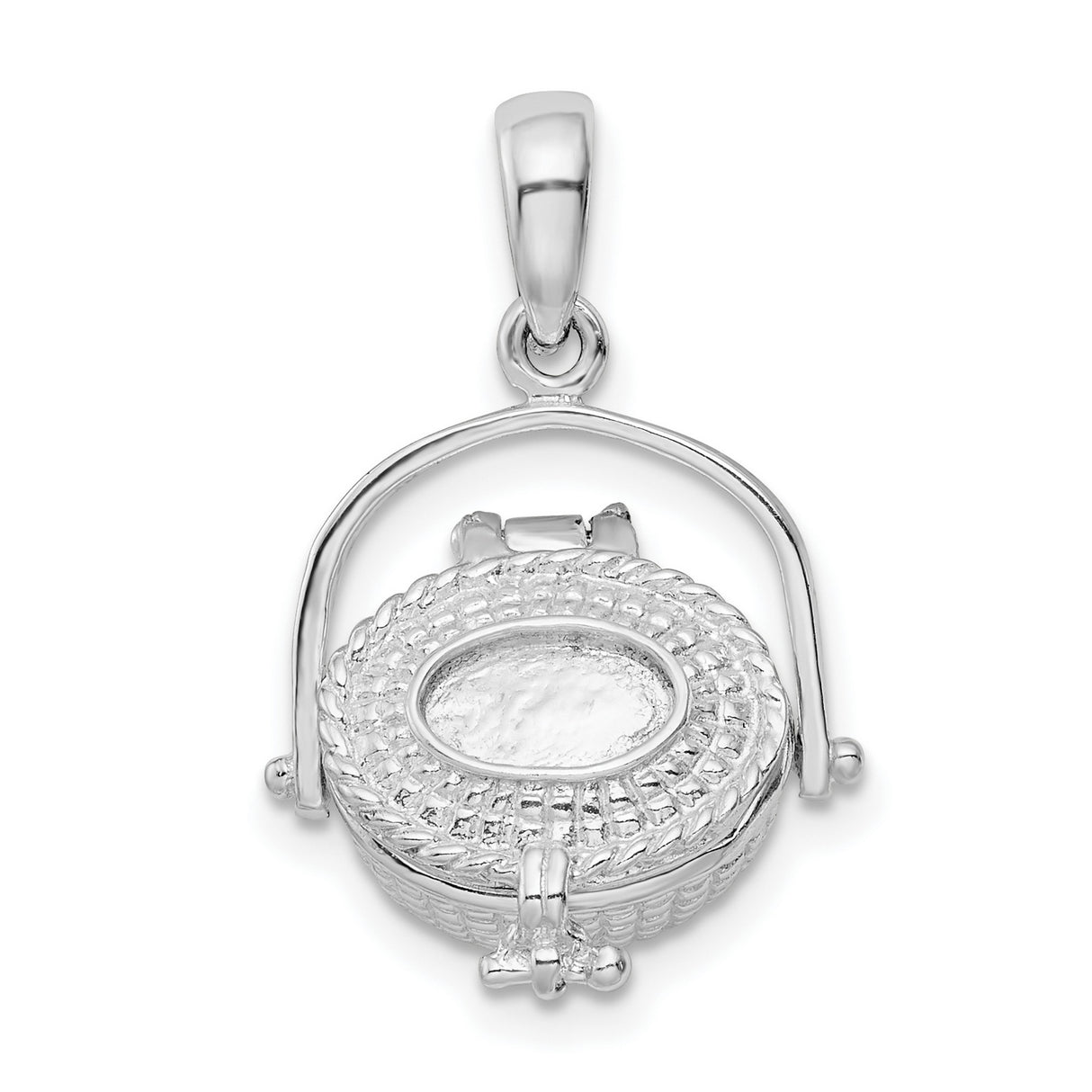 Sterling Silver Basket Pendant with Woven Texture and Nautical Nantucket Charm