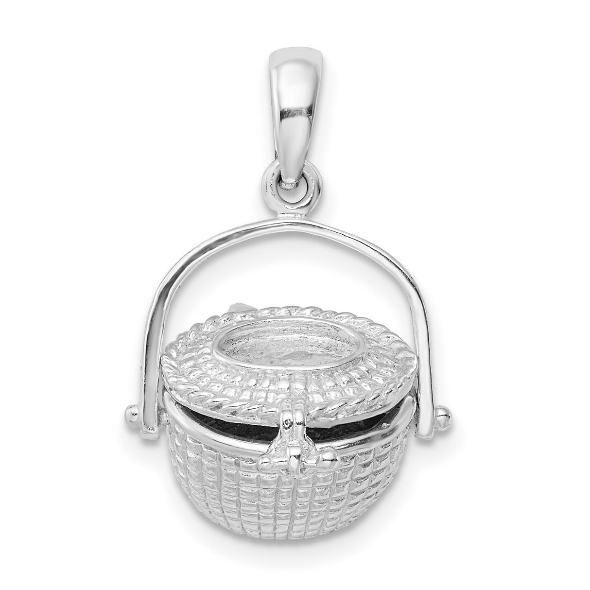 Sterling Silver Basket Pendant with Woven Texture and Nautical Nantucket Charm