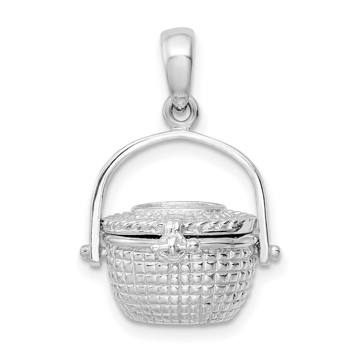 Sterling Silver Basket Pendant with Woven Texture and Nautical Nantucket Charm