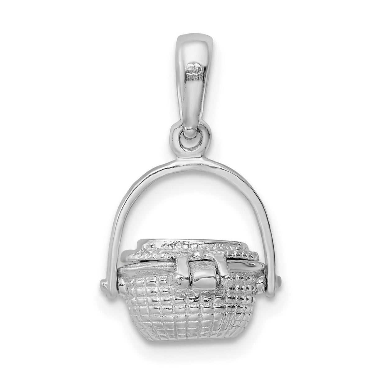 Polished 3-D Moveable Nantucket Basket Charm Pendant in Real 925 Sterling Silver