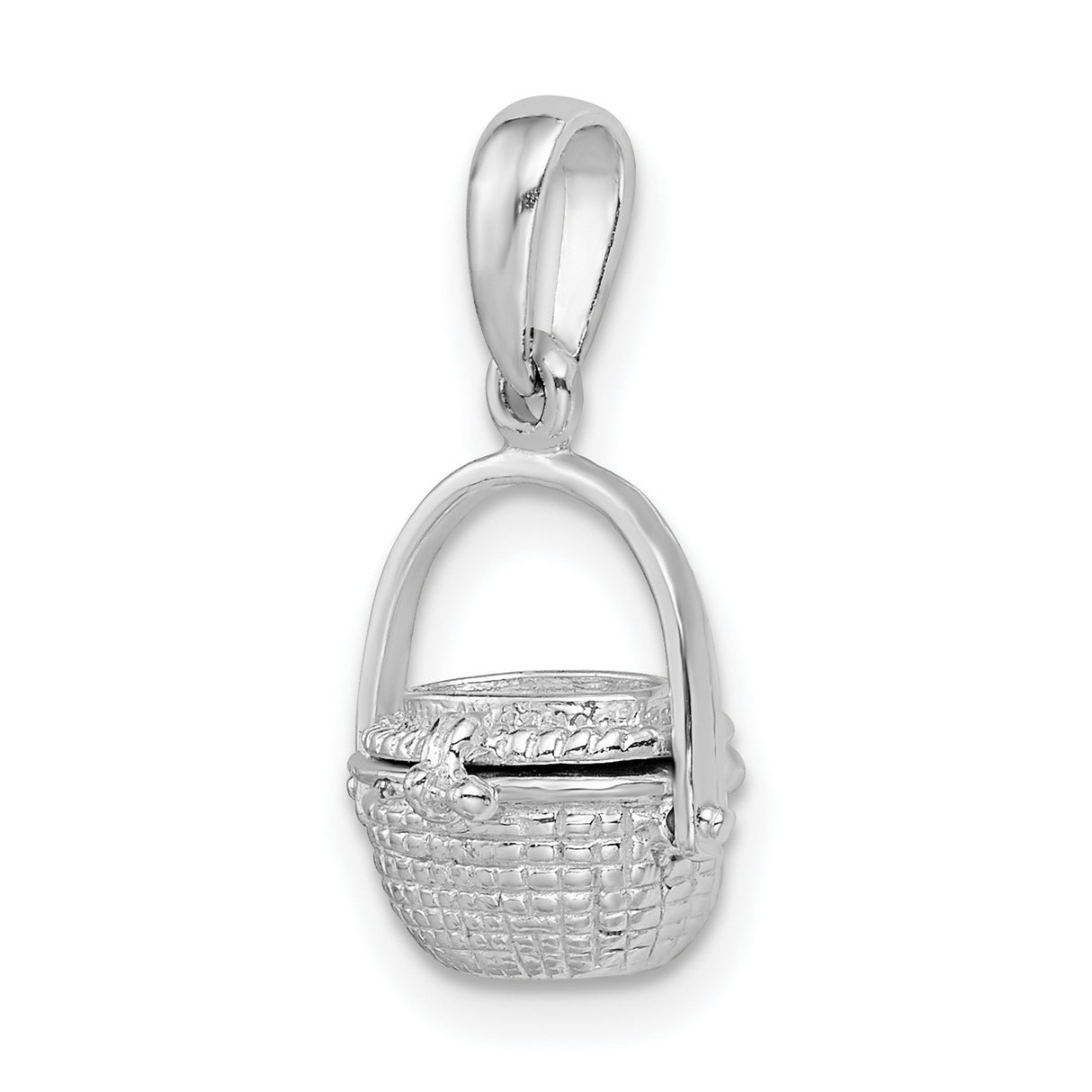 Polished 3-D Moveable Nantucket Basket Charm Pendant in Real 925 Sterling Silver