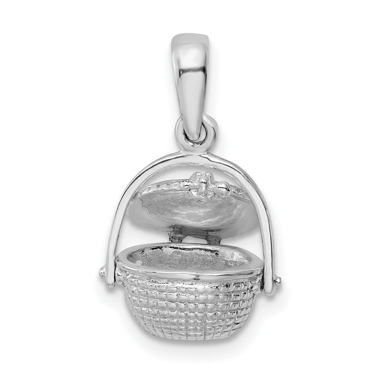 Polished 3-D Moveable Nantucket Basket Charm Pendant in Real 925 Sterling Silver