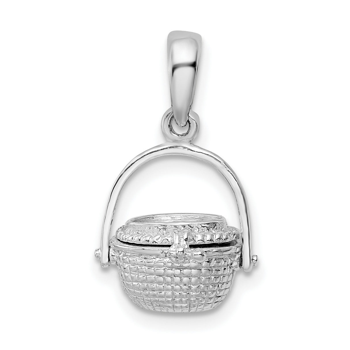 Polished 3-D Moveable Nantucket Basket Charm Pendant in Real 925 Sterling Silver