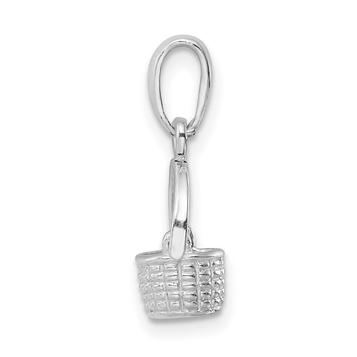 Sterling Silver Basket Pendant Charm with Woven Design and Handle, Rustic Farmhouse Style