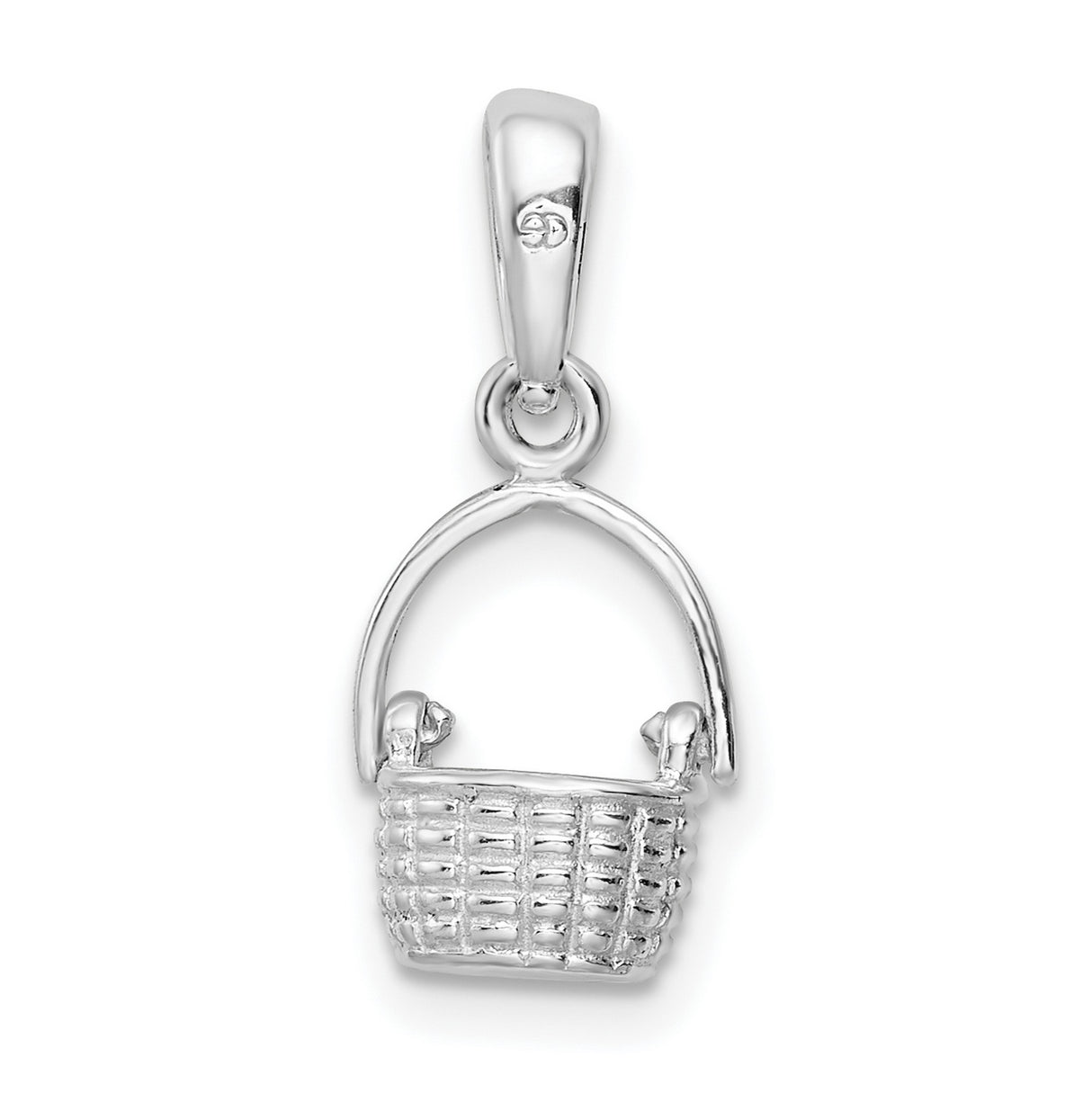 Sterling Silver Basket Pendant Charm with Woven Design and Handle, Rustic Farmhouse Style