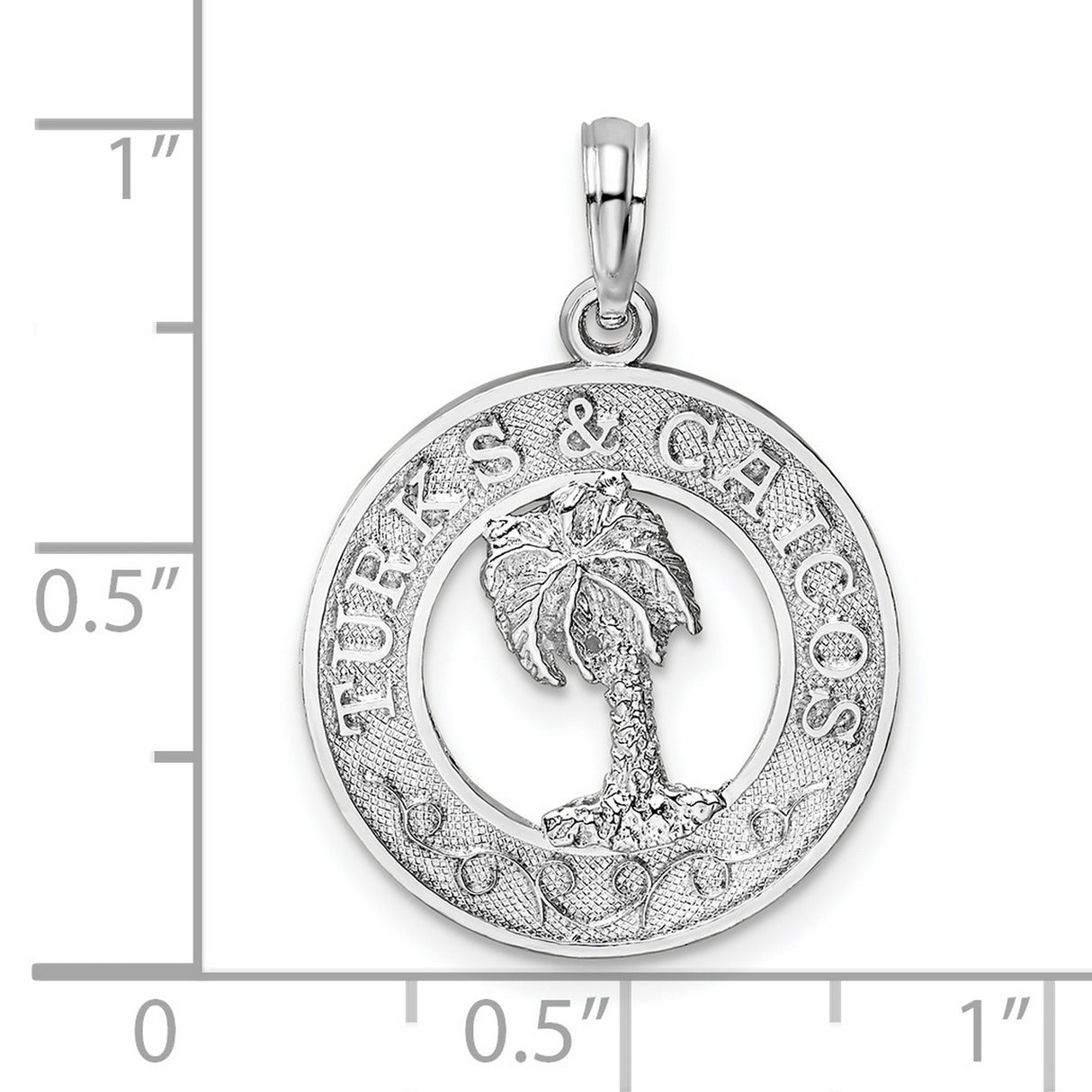 Sterling Silver Palm Tree Pendant with Turks Caicos, Tropical Island Charm for Women or Unisex Wear
