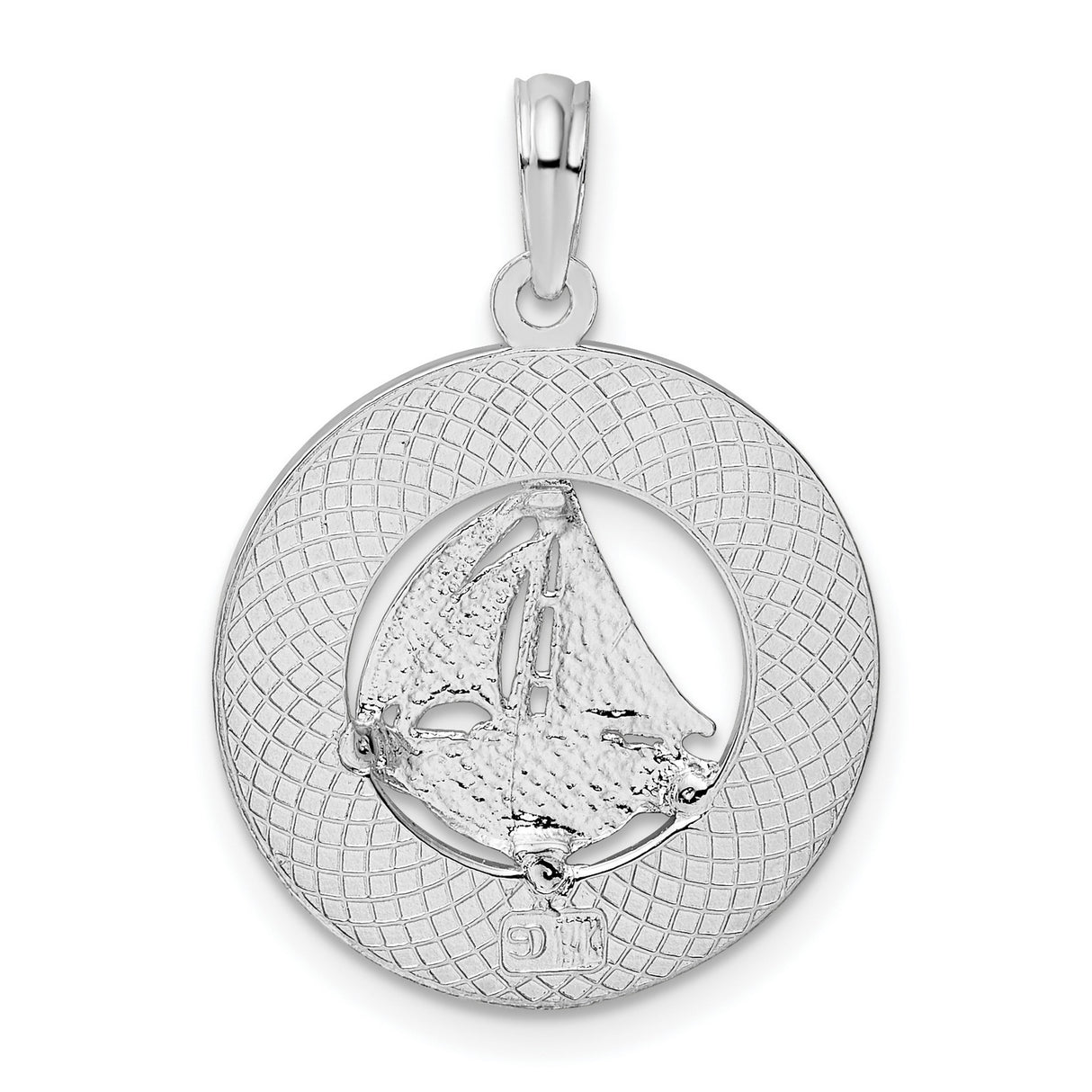 Sterling Silver Sailboat Pendant with Circle Frame, Nautical Vacation Charm