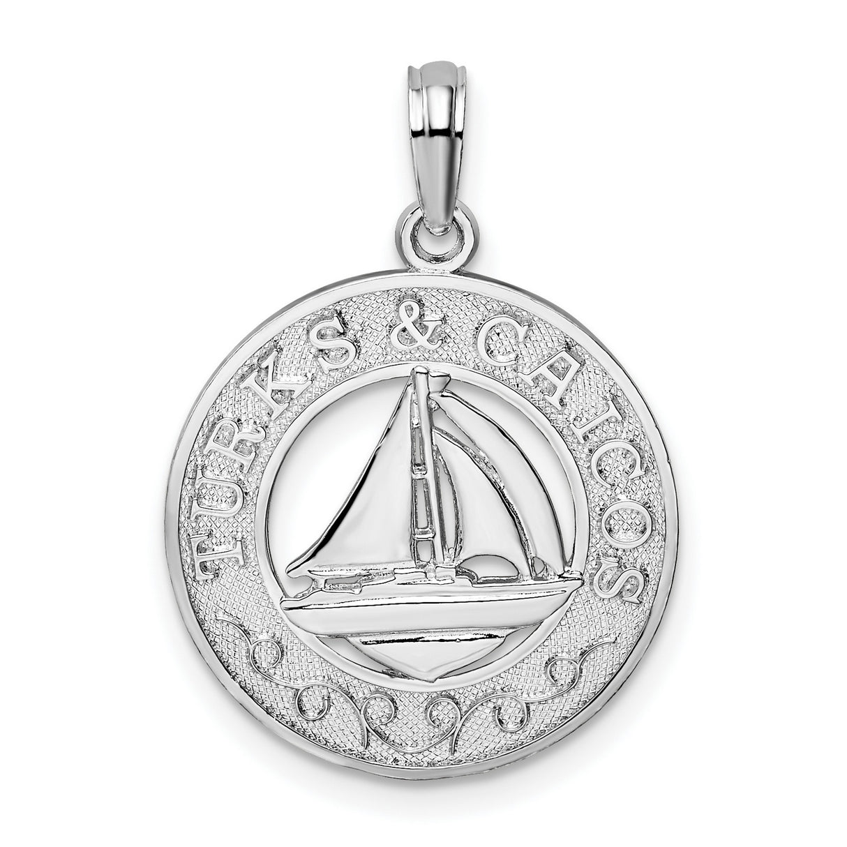 Sterling Silver Sailboat Pendant with Circle Frame, Nautical Vacation Charm