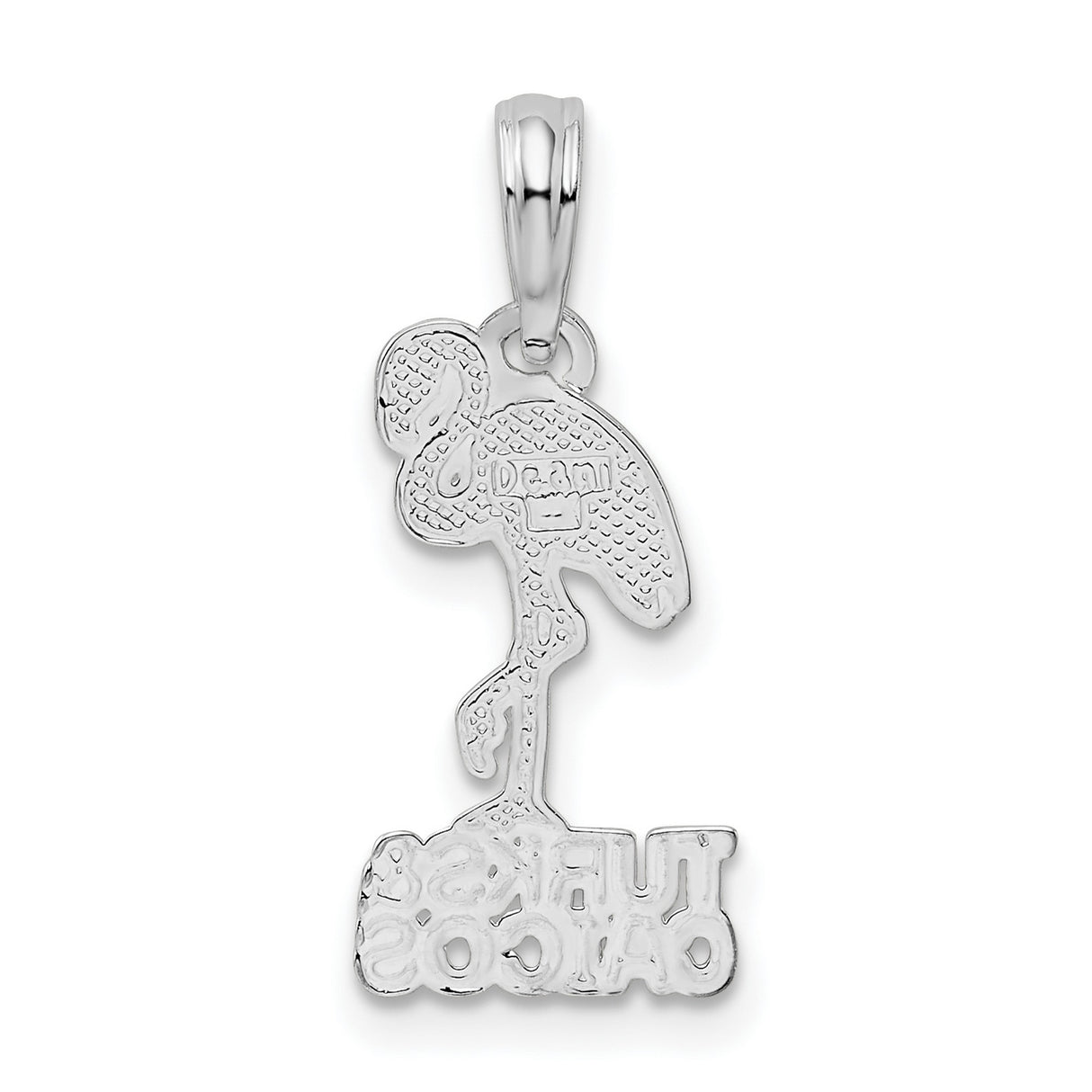 Sterling Silver Flamingo Pendant with Turks and Caicos Text, Tropical Bird Travel Charm