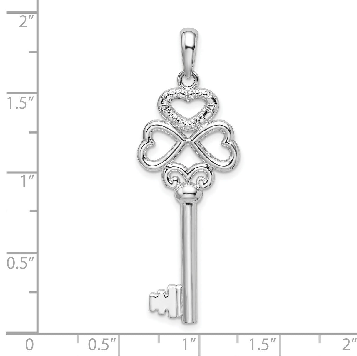 Sterling Silver Key Pendant with Heart Design and Delicate Engravings for Women