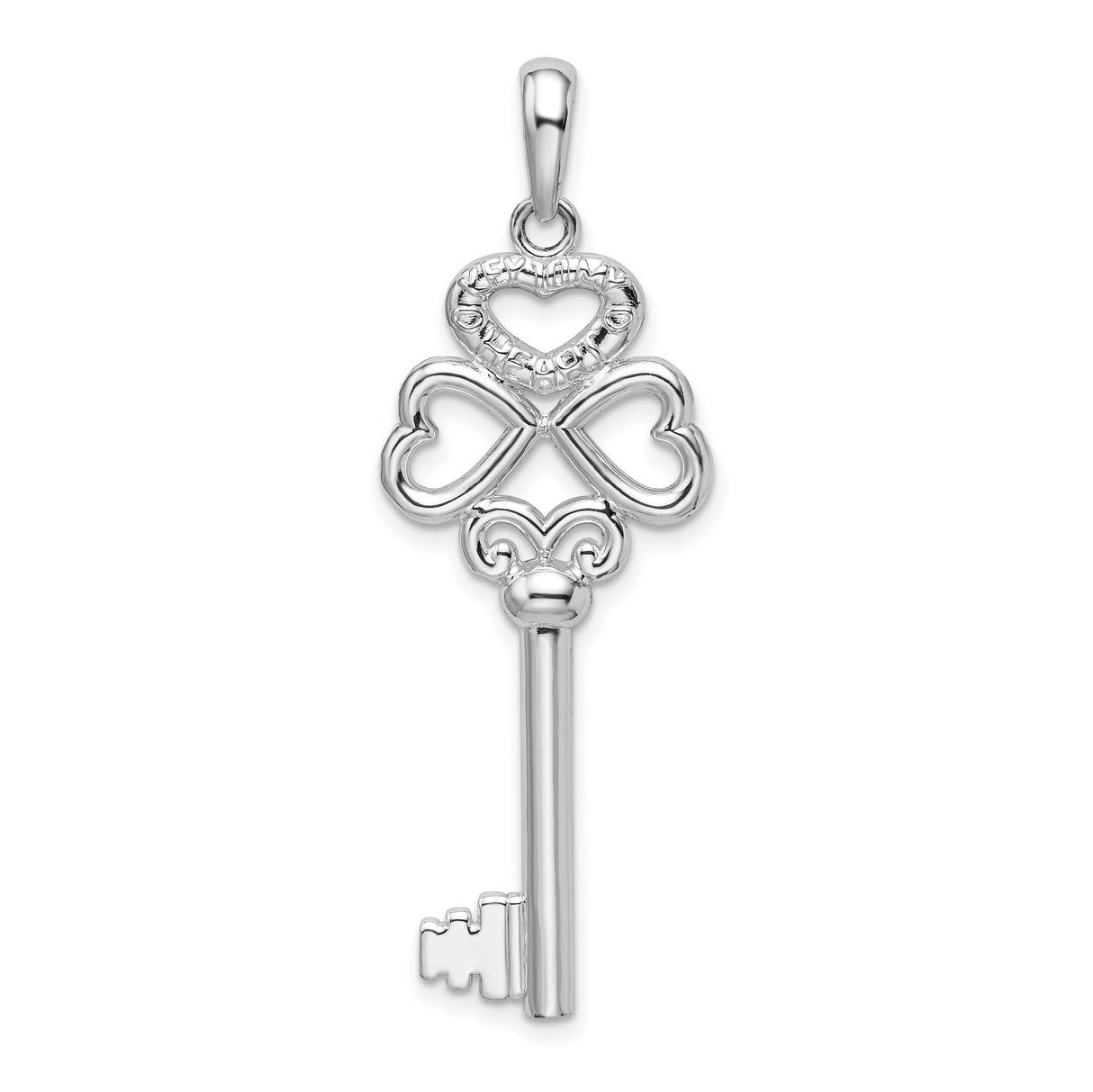 Sterling Silver Key Pendant with Heart Design and Delicate Engravings for Women