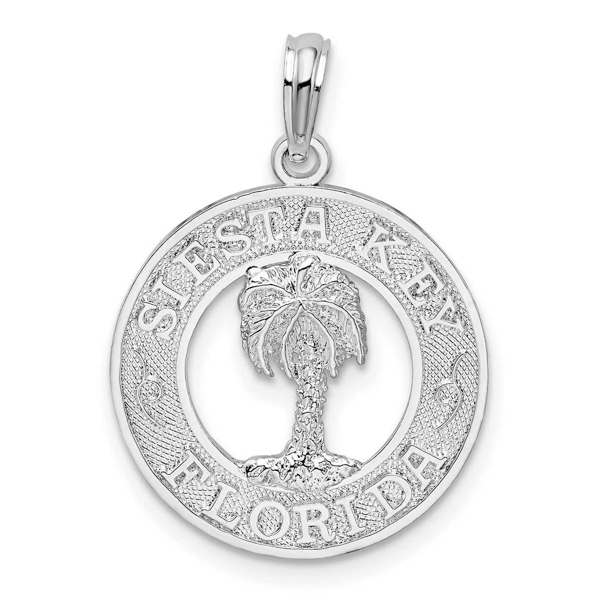 Sterling Silver Palm Tree Pendant with Siesta Key Florida Engraving, Coastal Beach Charm