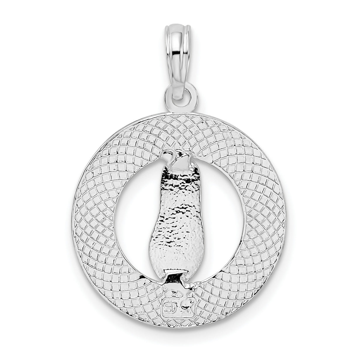 Sterling Silver Flip-Flop Circle Pendant with Siesta Key Florida Engraving, Coastal Souvenir Charm