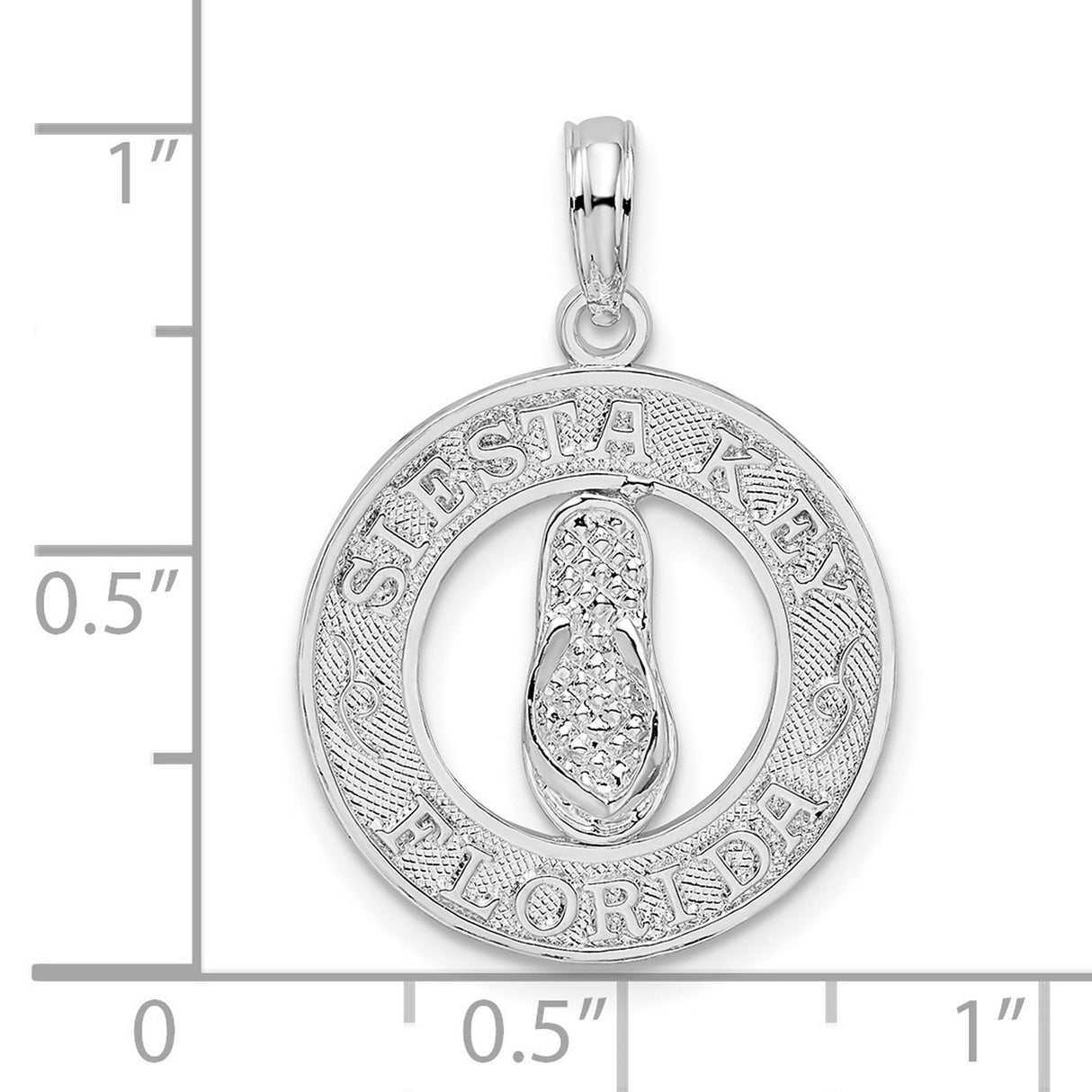 Sterling Silver Flip-Flop Circle Pendant with Siesta Key Florida Engraving, Coastal Souvenir Charm