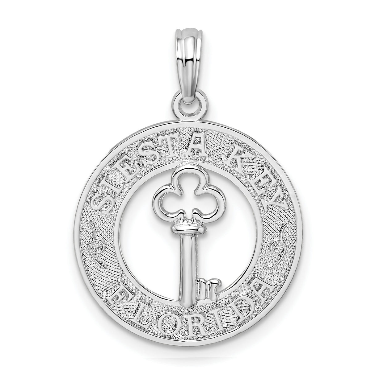 Sterling Silver Siesta Key Pendant with Cut-Out Key Design and Circular Detail