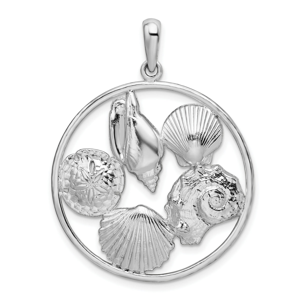 Sterling Silver Pendant with Sand Dollar, Conch Shell, and Scallop Shell Ocean Theme