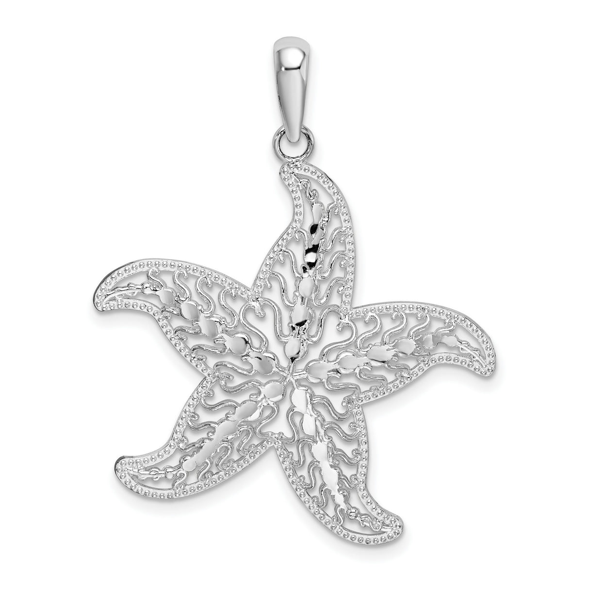 Sterling Silver Starfish Pendant with Openwork Filigree Design and Ocean Life Theme