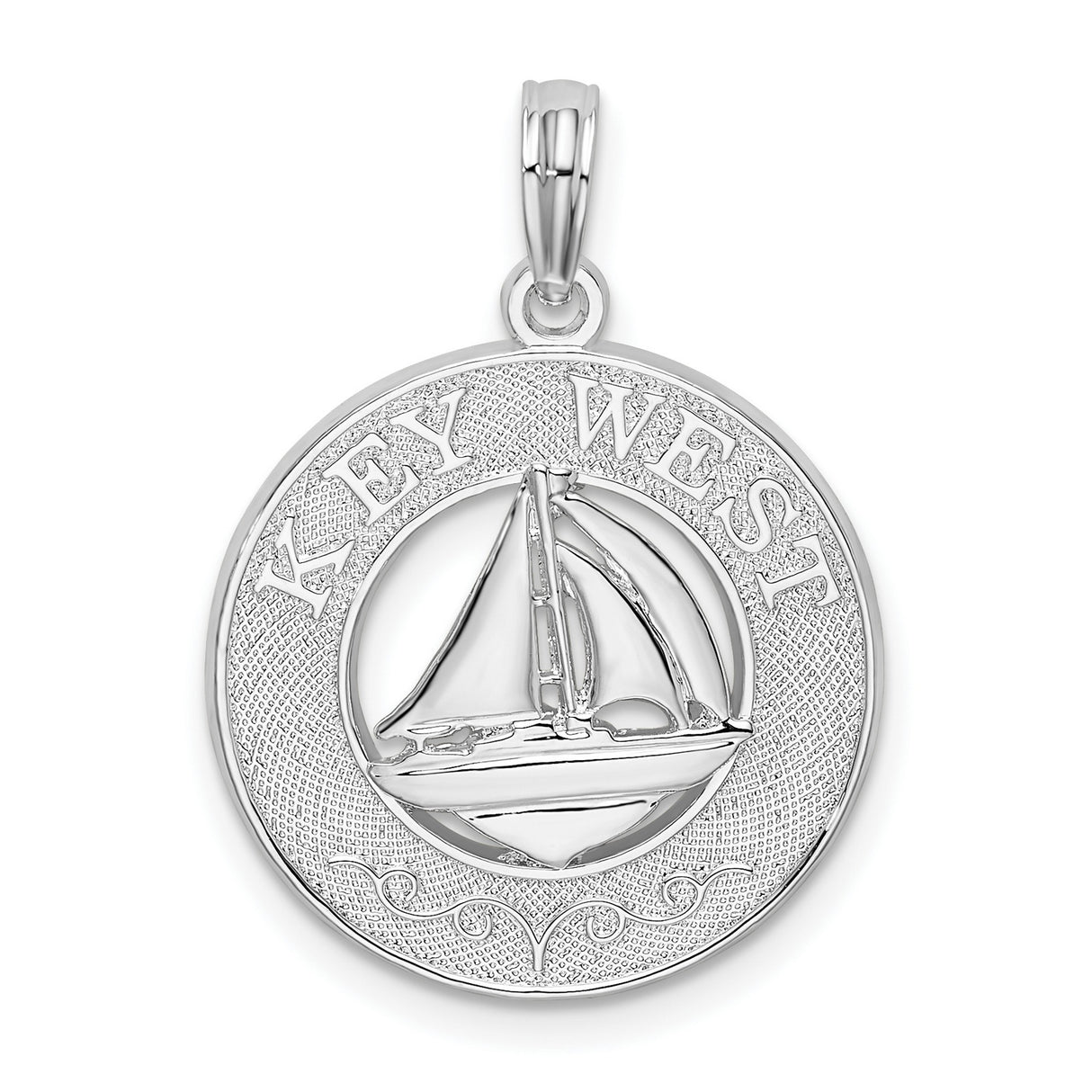 Sterling Silver Key West Pendant with Sailboat Design, Nautical Travel Theme