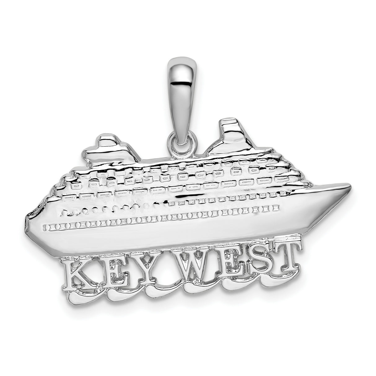 Sterling Silver Cruise Ship Pendant with Key West Lettering, Nautical Travel Charm