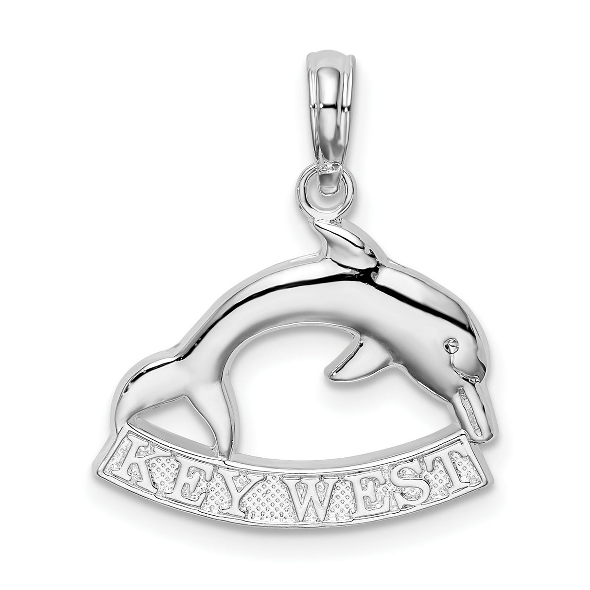 Sterling Silver Dolphin Pendant with Key West Engraving, Nautical Ocean Theme