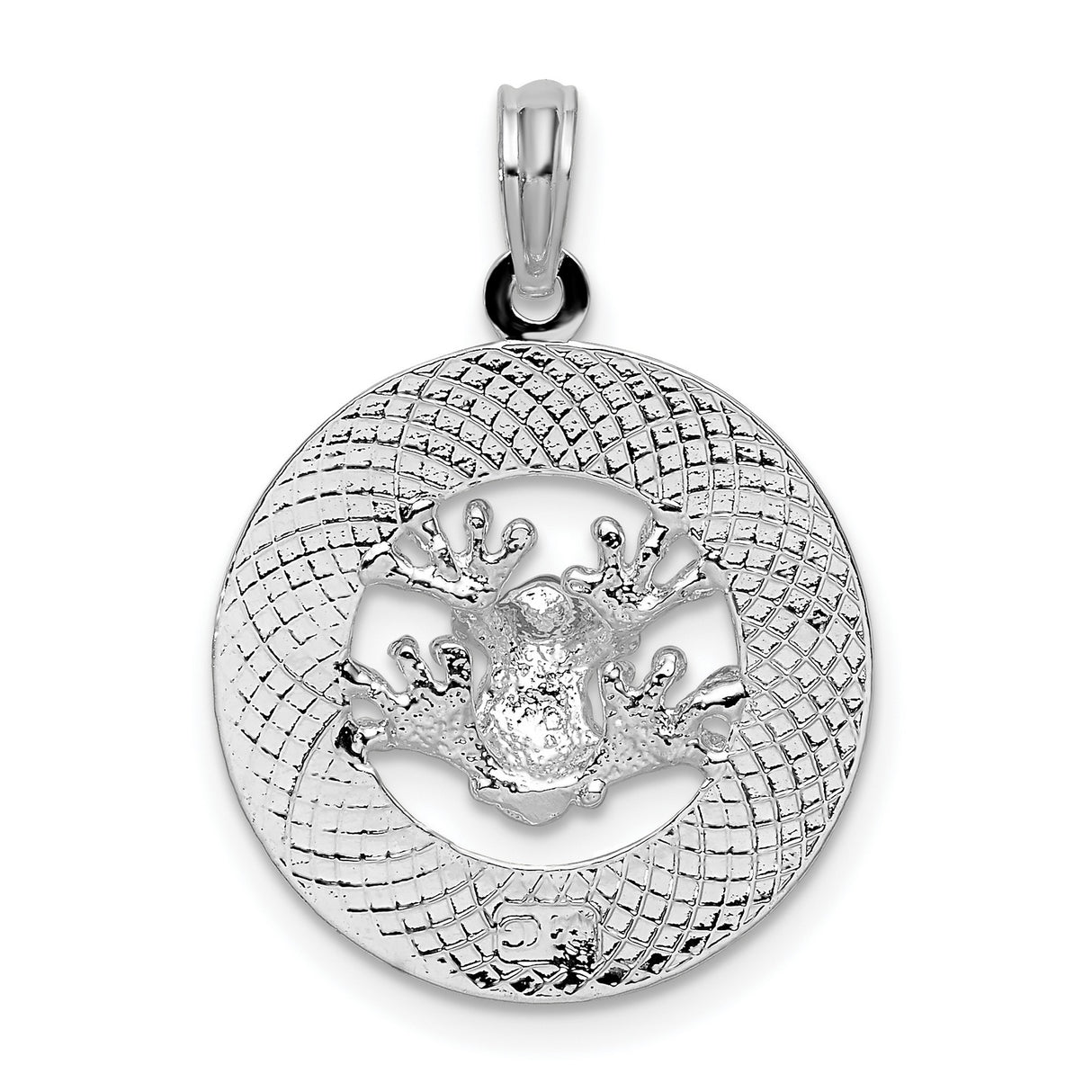 Polished Puerto Rico Circle with Frog Charm Pendant in Real 925 Sterling Silver