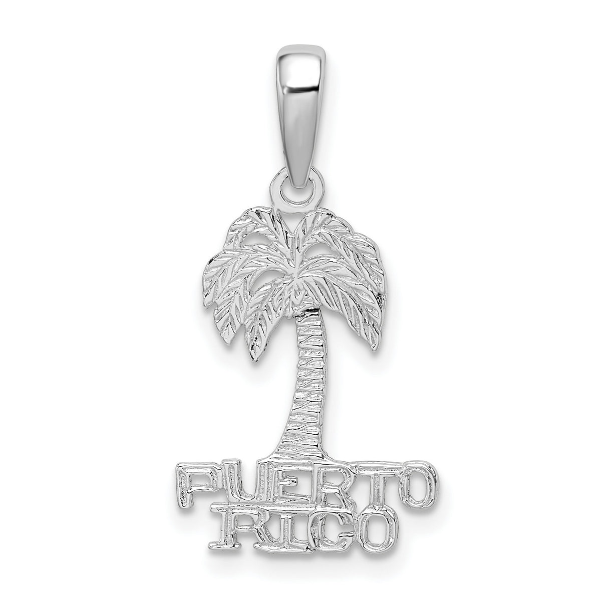 Sterling Silver Puerto Rico Pendant with Palm Tree Design, Caribbean Travel Charm