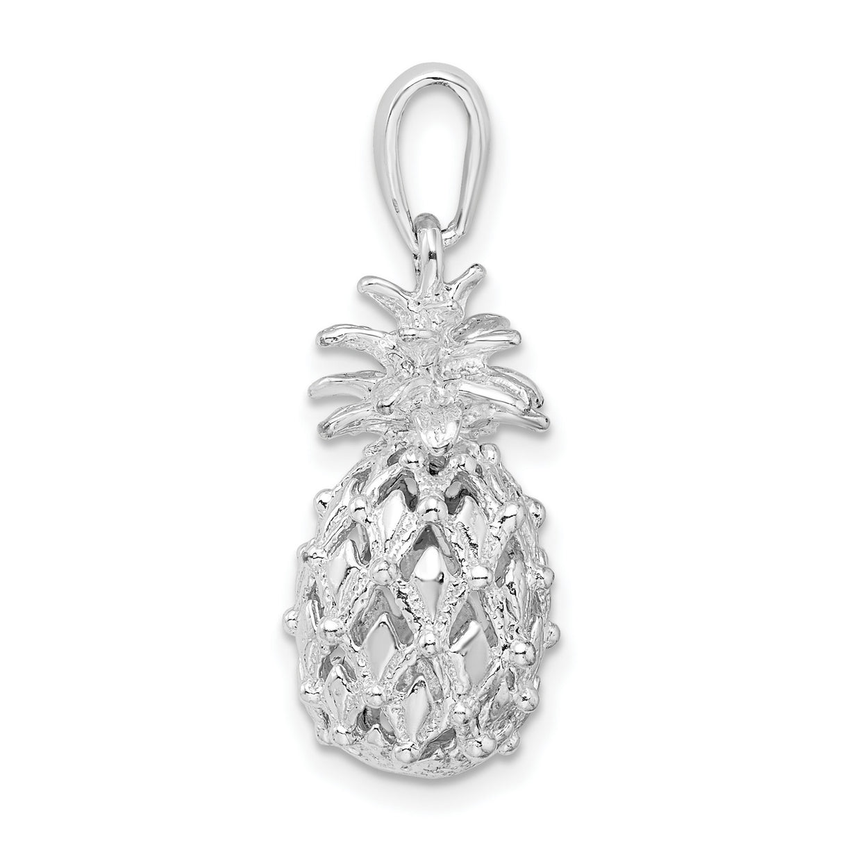Sterling Silver Pineapple Pendant Charm with 3D Tropical Fruit Design, Island Style Jewelry
