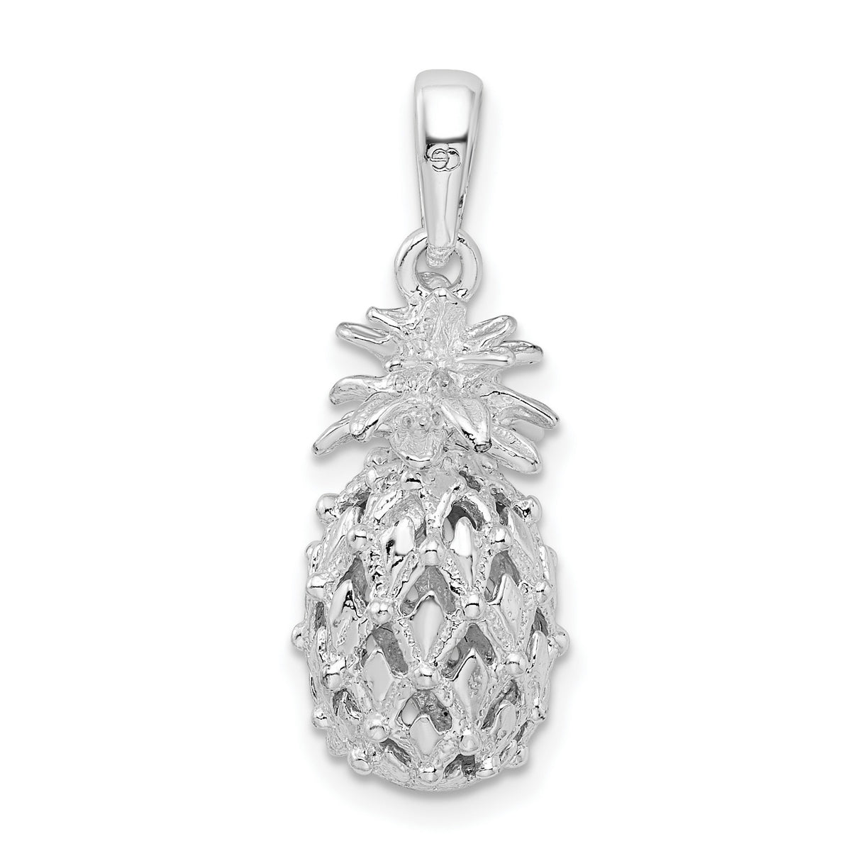 Sterling Silver Pineapple Pendant Charm with 3D Tropical Fruit Design, Island Style Jewelry