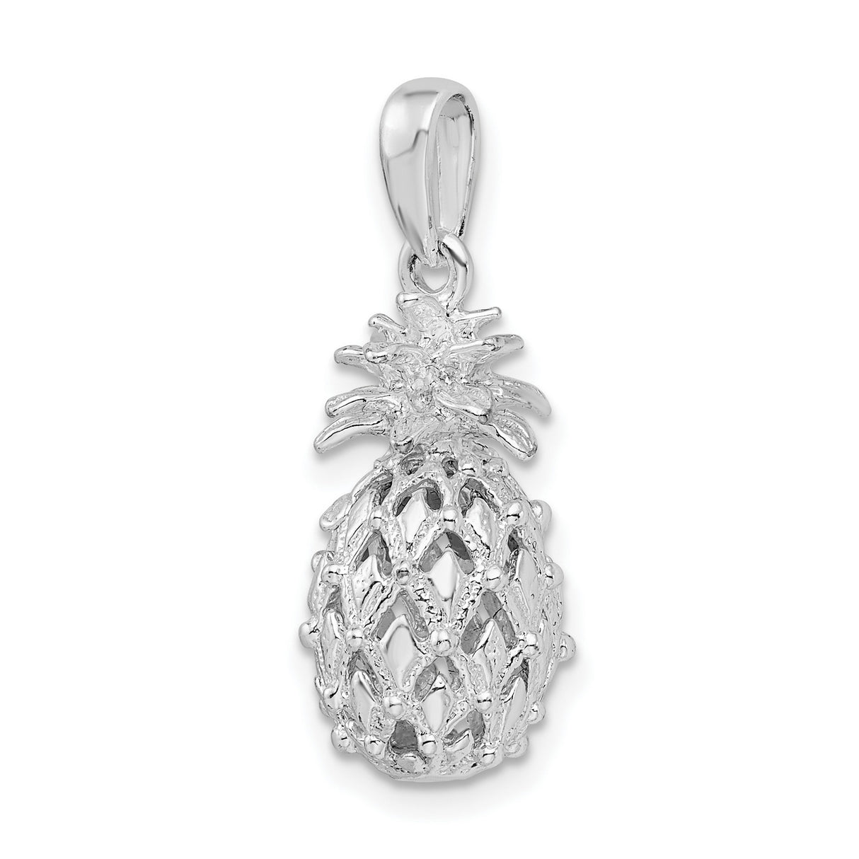 Sterling Silver Pineapple Pendant Charm with 3D Tropical Fruit Design, Island Style Jewelry