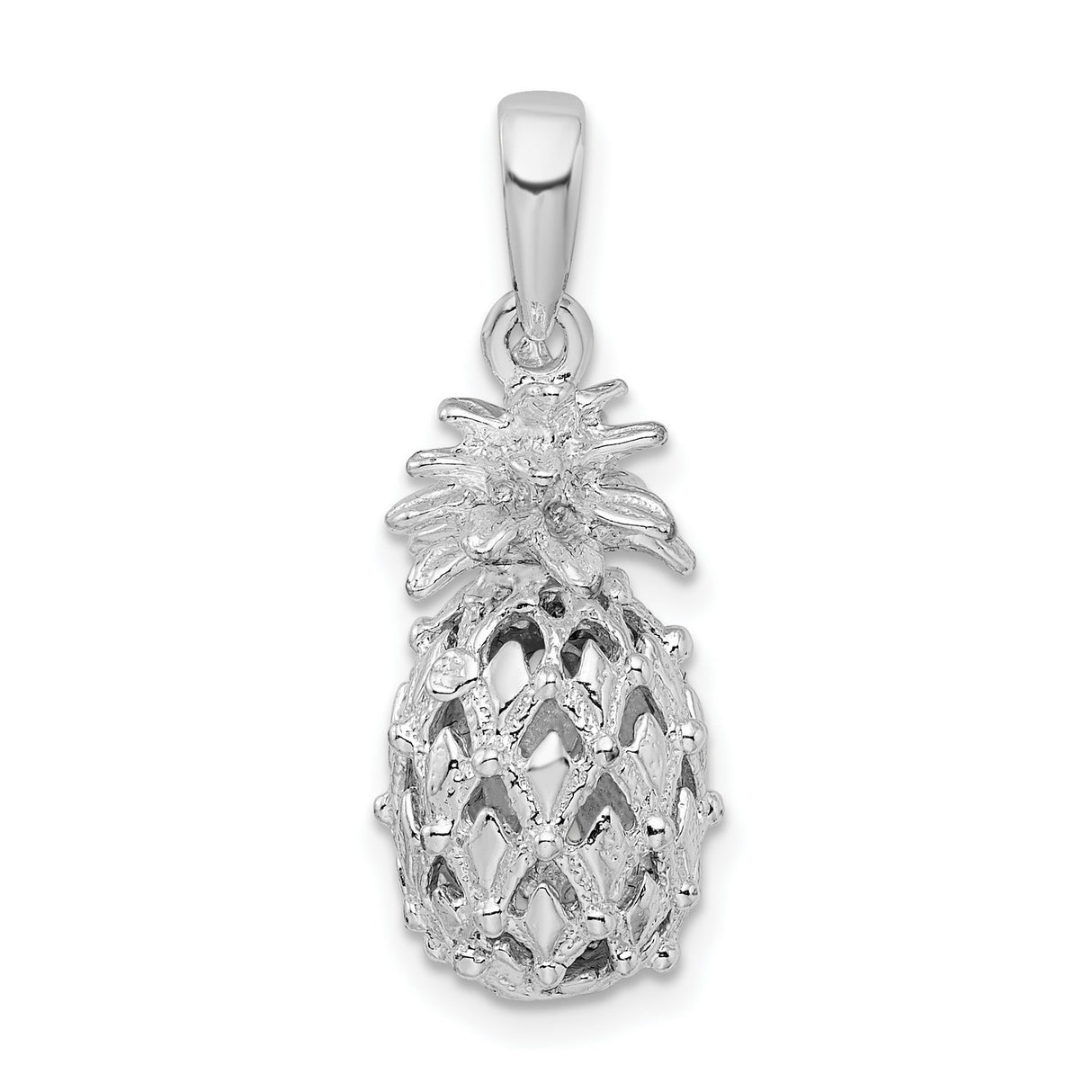 Sterling Silver Pineapple Pendant Charm with 3D Tropical Fruit Design, Island Style Jewelry