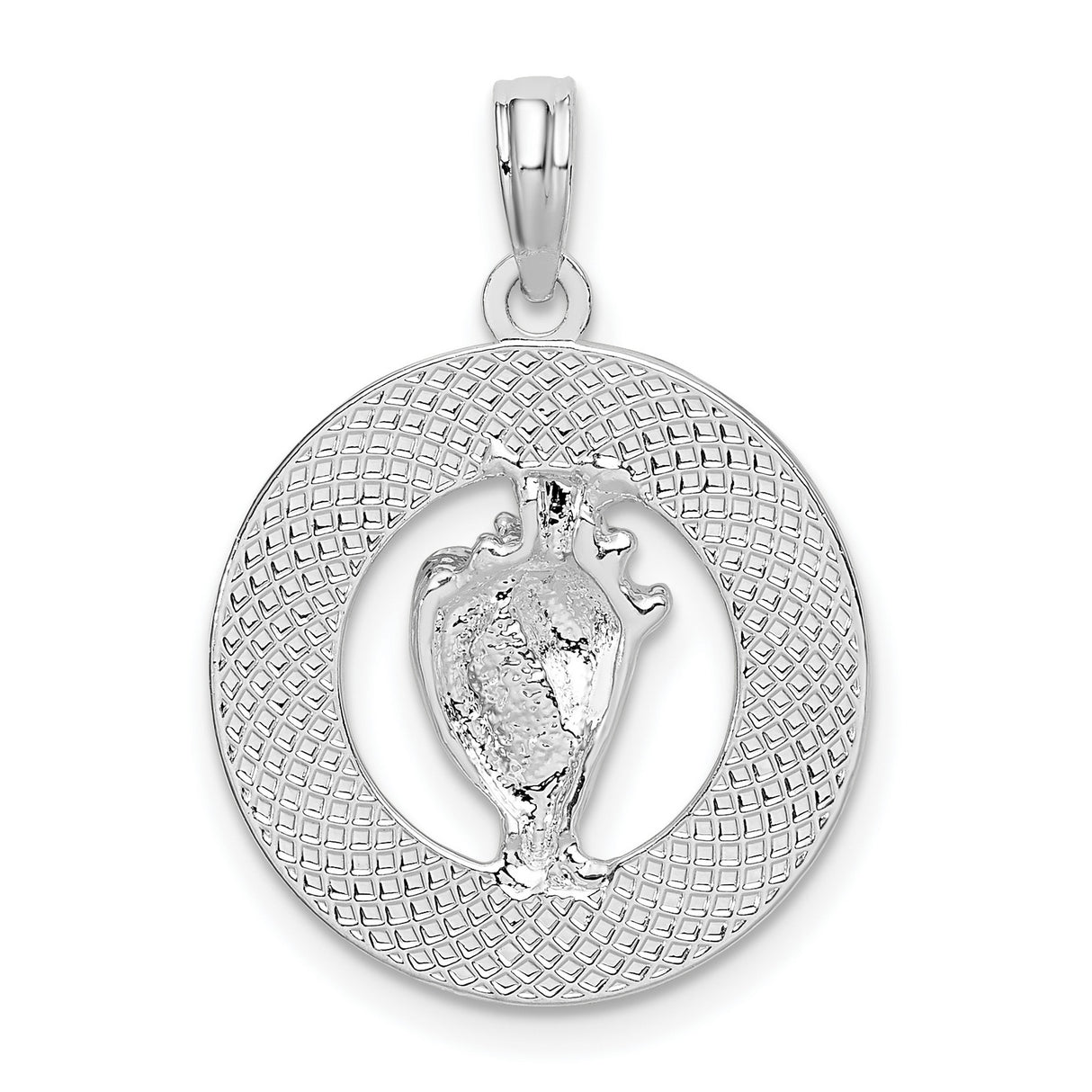 Sterling Silver Bahamas Pendant with Detailed Conch Shell Design, Tropical Island Souvenir Charm