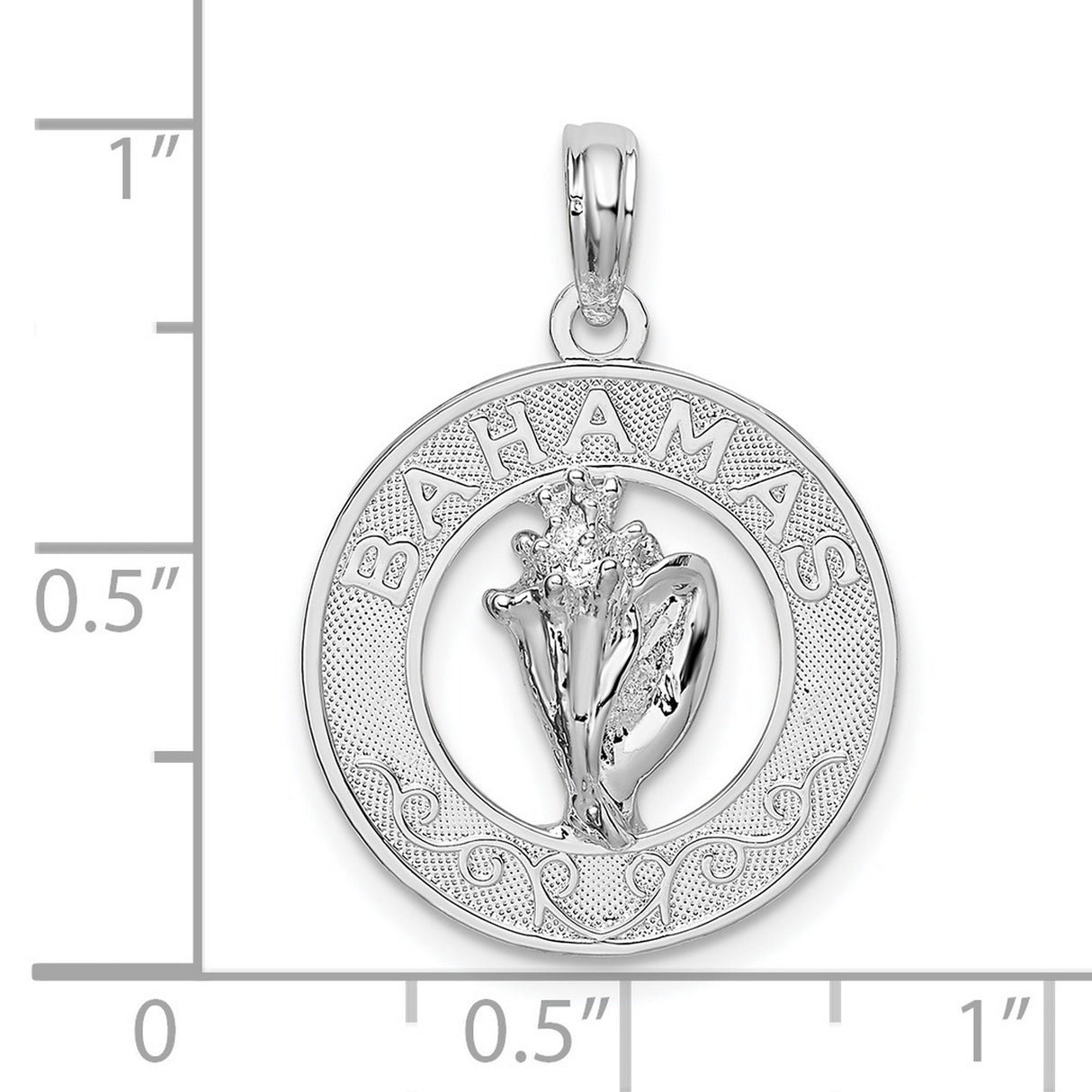 Sterling Silver Bahamas Pendant with Detailed Conch Shell Design, Tropical Island Souvenir Charm