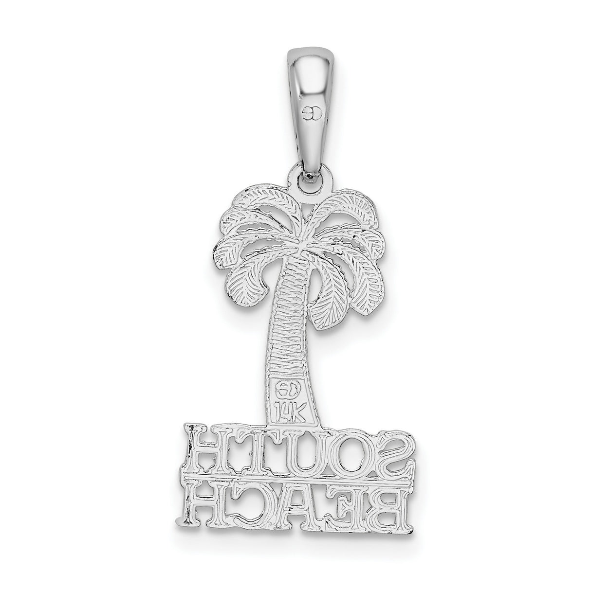 Sterling Silver Palm Tree Pendant with South Beach Engraving, Tropical Beach Charm