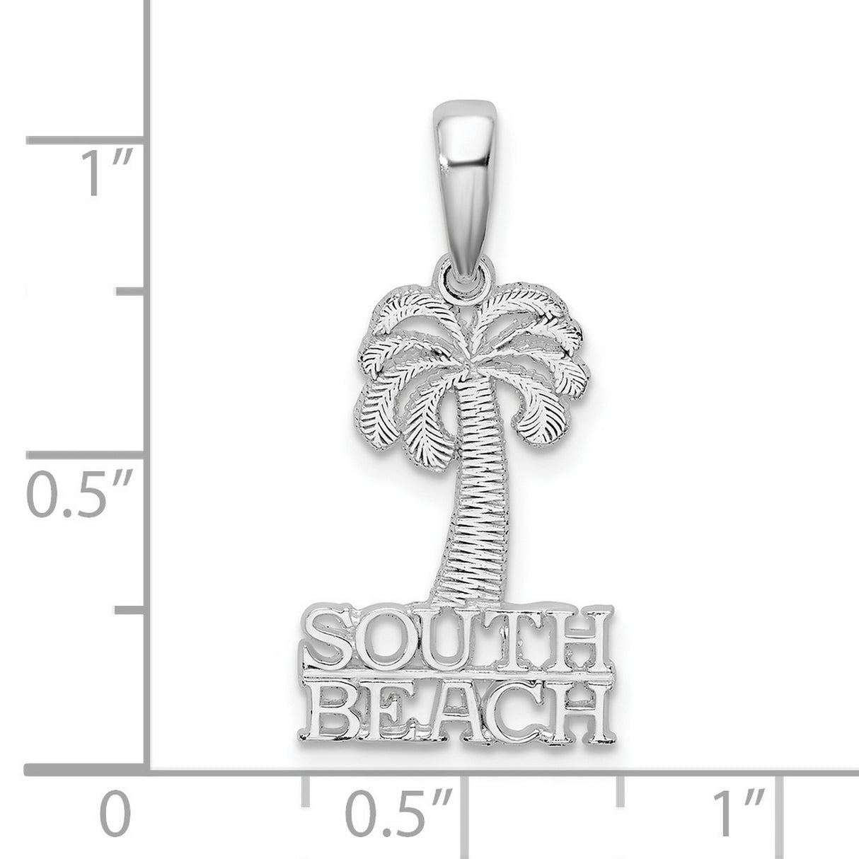 Sterling Silver Palm Tree Pendant with South Beach Engraving, Tropical Beach Charm