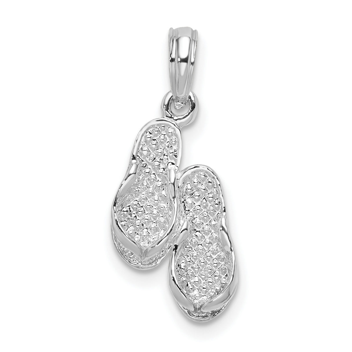 Sterling Silver Flip Flop Pendant with Textured Sandal Design, Beach Charm for Women