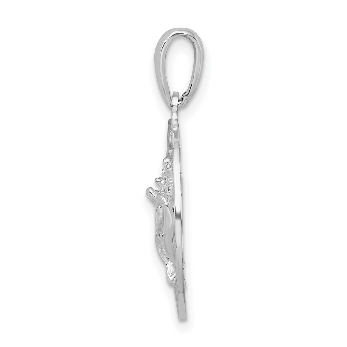 Sterling Silver Island Pendant with Textured Circle and Sea Shell Motif, Caribbean Travel Jewelry