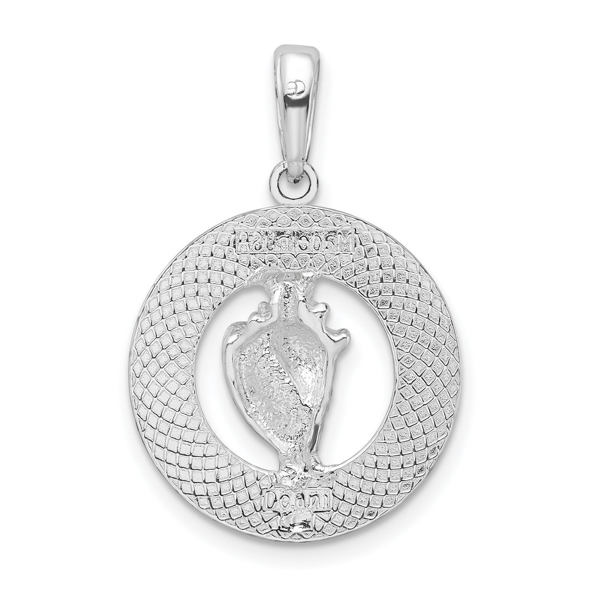 Sterling Silver Island Pendant with Textured Circle and Sea Shell Motif, Caribbean Travel Jewelry